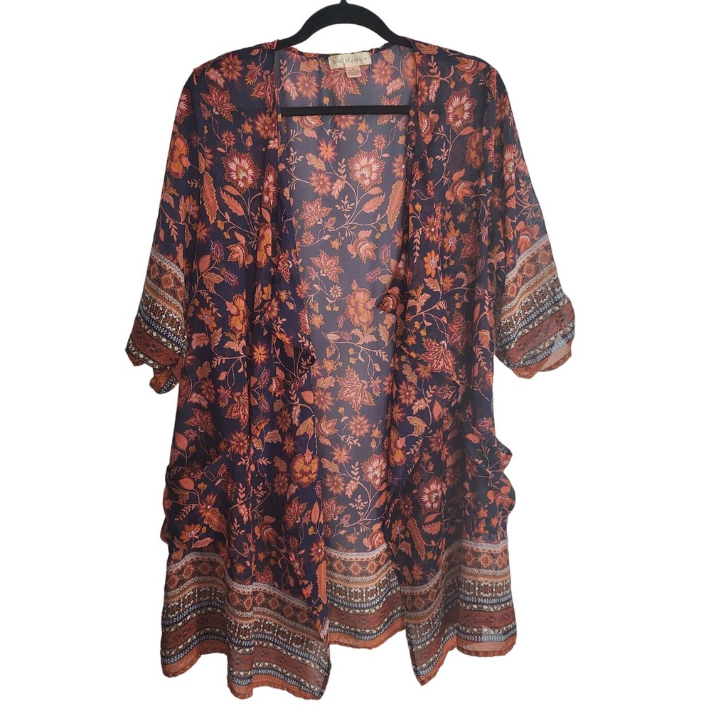 Band‎ Of Gypsies Lightweight Sheer Cardigan M Womens 3/4 Sleeve Multicolor Light